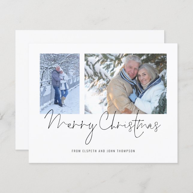 Casal 2 Fotografias Script Merry Christmas Card (Frente/Verso)