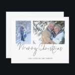 Casal 2 Fotografias Script Merry Christmas Card<br><div class="desc">Casal de Orçamento 2 Fotos Roteiro Feliz Natal. Um valor para o alternativo do ORÇAMENTO em tamanho menor de 4, 5 x 5, 6" de semirbrilho de 110 lbs, que é de espessura semelhante a um cartão postal (no entanto, não é adequado para uso como cartão postal). POR FAVOR, NOTE...</div>