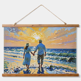 Casal apaixonado na praia - Tapeçaria do Muro