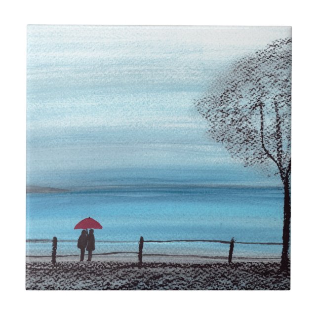 Casal apaixonado por um guarda-chuva vermelho (Frente)