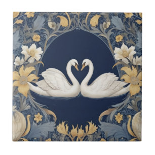 Casal branco Swan William Morris estilo Dark Blue
