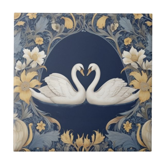 Casal branco Swan William Morris estilo Dark Blue (Frente)
