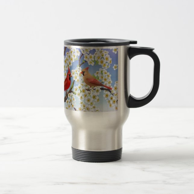 Casal cardinal na caneca de viagem da árvore de (Direita)
