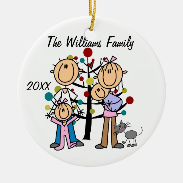 Casal Com Rapariga, Menino, Ornamento Personalizad (Frente)