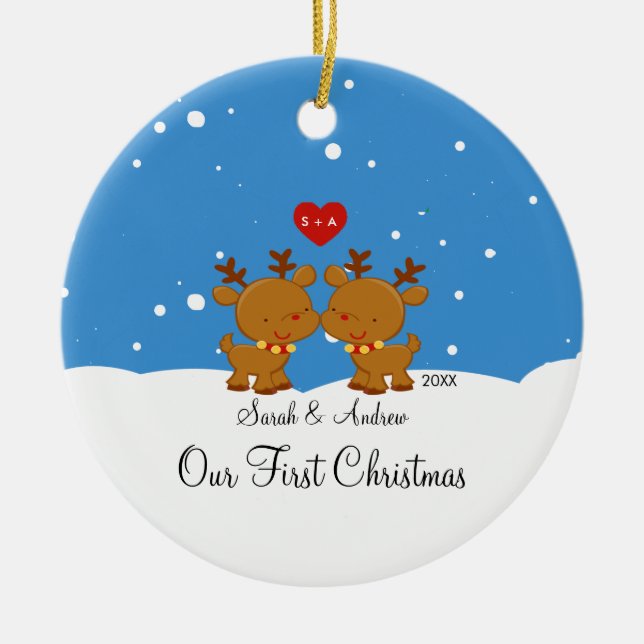 Casal da rena nossos primeiros enfeites de natal (Frente)