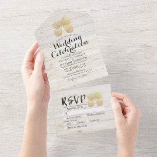 Casal de Abacaxi Dourado de Chic RSVP de Casamento