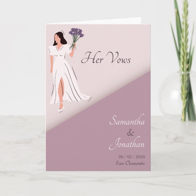 Casal de Cartoon em Casamento Roxo Cartão de Voto (Frente)