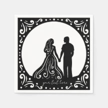 Casal de Casamento de Silhouette guardanapos de pa