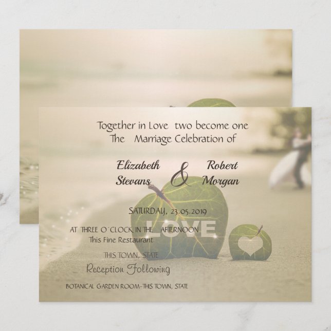 Casal de Casamento na Praia, Convite de Amor (Frente/Verso)