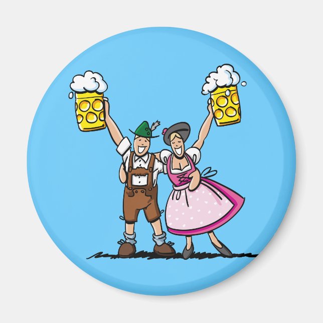 Casal de cerveja Imã de geladeira redonda (Frente)