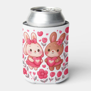Casal de Coelhos Românticos Porta-Lata de Coração
