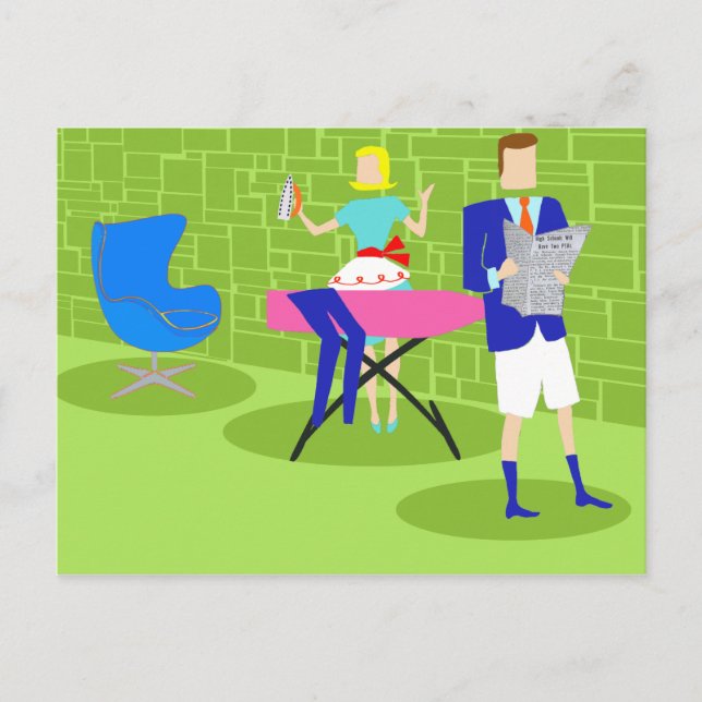 Casal de desenho retroativo no cartão postal domés (Frente)