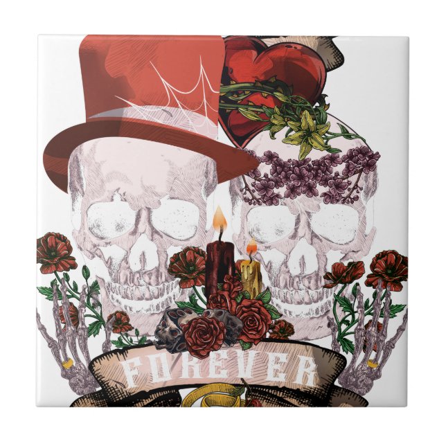 Casal de esqueleto do casamento do amor do crânio (Frente)