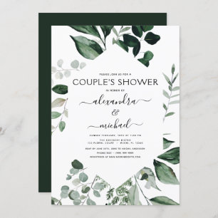 Casal de Folhagem em Verde Botânica Convite para C