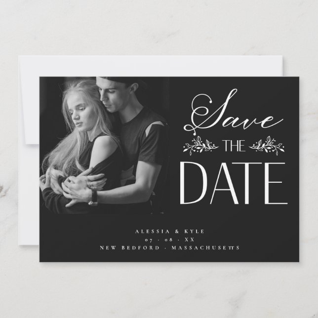 Casal de Foto B&W Casamento Botânico Elegante  (Frente)