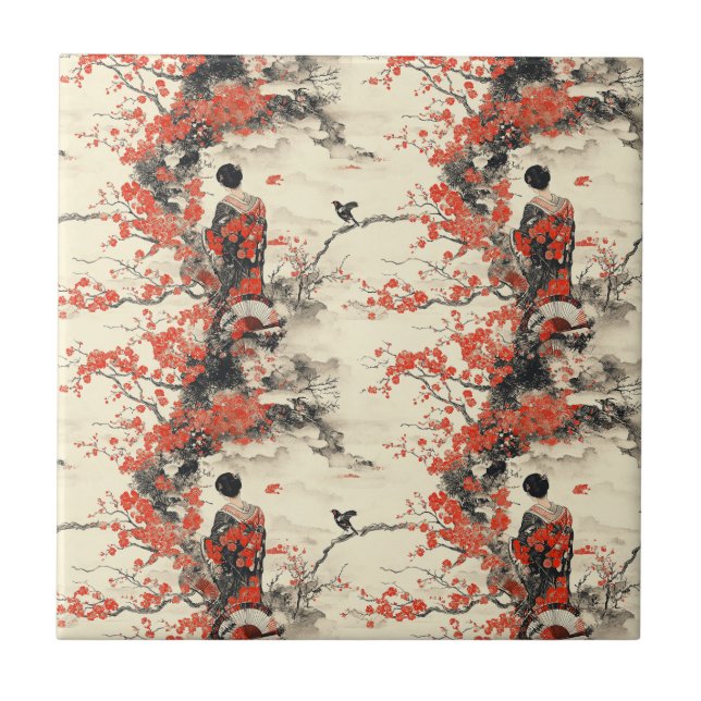 Casal de Kimono Romântico Sakura Padrão (2) (Frente)