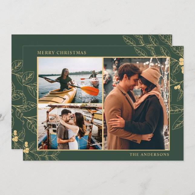 Casal de Natal Feliz com Três Fotografias Botânica (Frente/Verso)