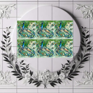 Casal de Pavão Azul Motivo de Penas Douradas Verde