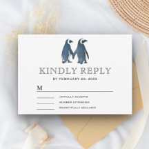 Casal de Pinguins Românticos Fofo RSVP