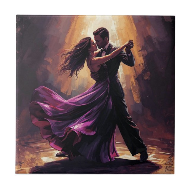 Casal de Tango Romântico Desenho de Dança Elegante (Frente)