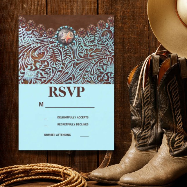 casal de turquesa castanho no oeste RSVP (turquoise brown country western wedding RSVP)