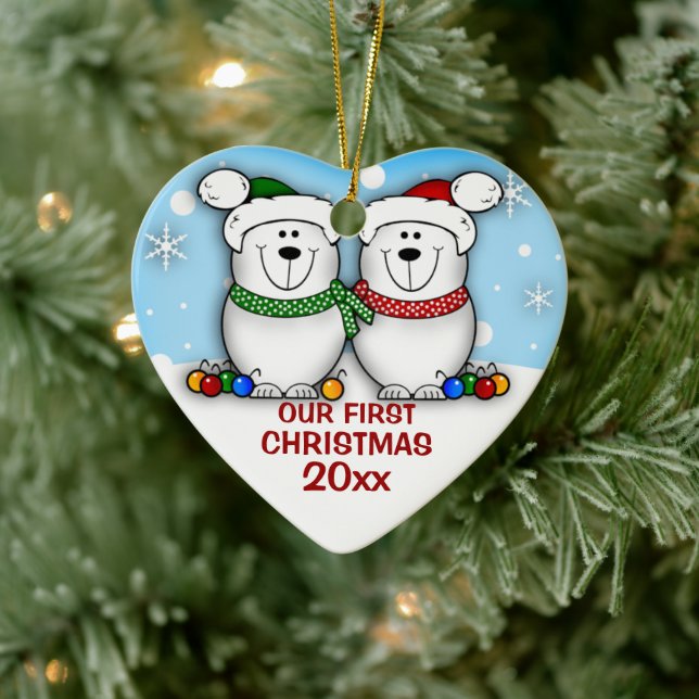 Casal de Urso Polar Primeiro Ornamento de Natal (Árvore)