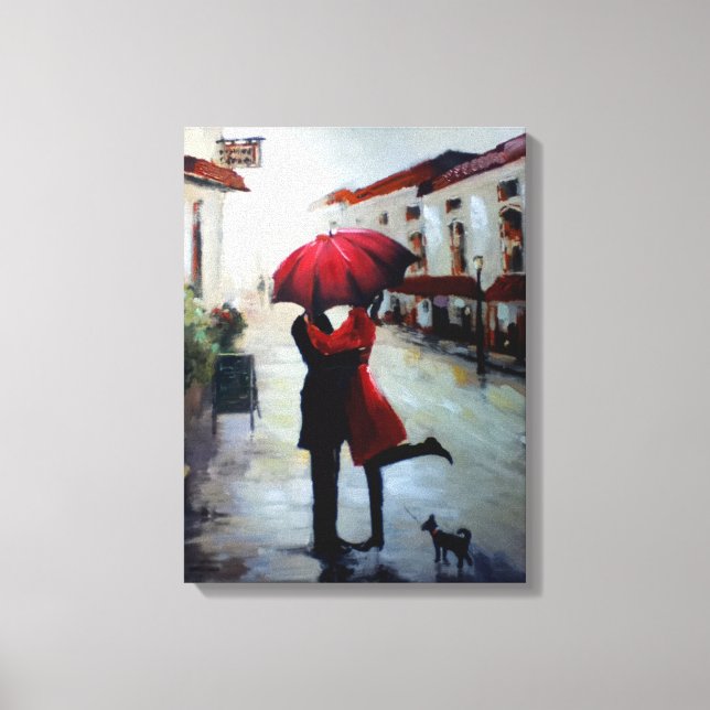 Casal de vindima com guarda-chuva e Canvas de cão (Frente)