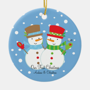 Casal do boneco de neve nossos primeiros enfeites