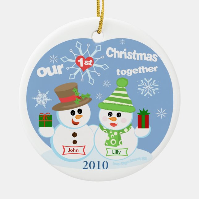 Casal do Natal do costume o ornamento do primeiro (Frente)