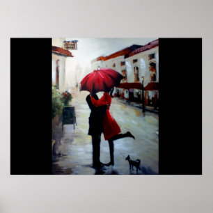 Casal do vintage com impressão do guarda-chuva e