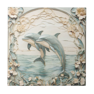 Casal Dolphin Art Nouveau Faux Alivio 2 Golfinhos