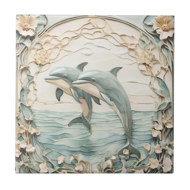 Casal Dolphin Art Nouveau Faux Alivio 2 Golfinhos (Frente)