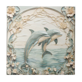 Casal Dolphin Art Nouveau Faux Alivio Mint Azul