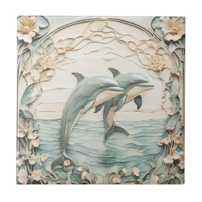 Casal Dolphin Art Nouveau Faux Alivio Mint Azul (Frente)