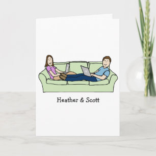 Casal em laptop - cartão de desenho personalizado