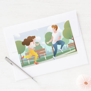 Casal Extraído Executando Adesivo Retangular