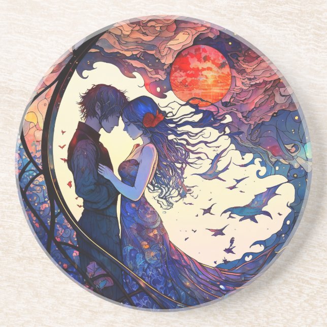 Casal Faux Porta copos Sandstone de vidro retido (Frente)