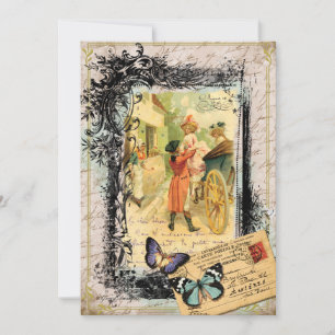 Casal francês no convite para Carruagem