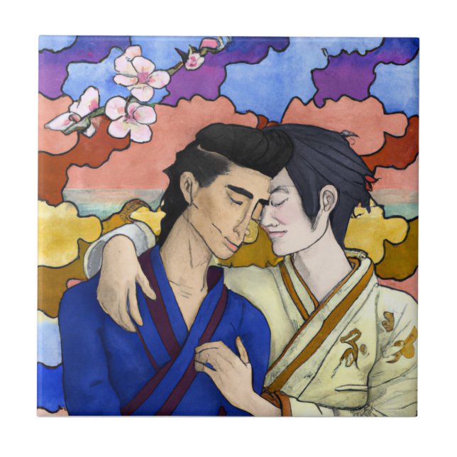 Casal gay no estilo da arte ukiyo-e japonesa (Frente)