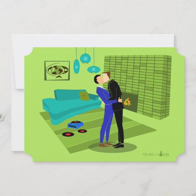 Casal Gay Retro Apaixonado Convite (Frente)