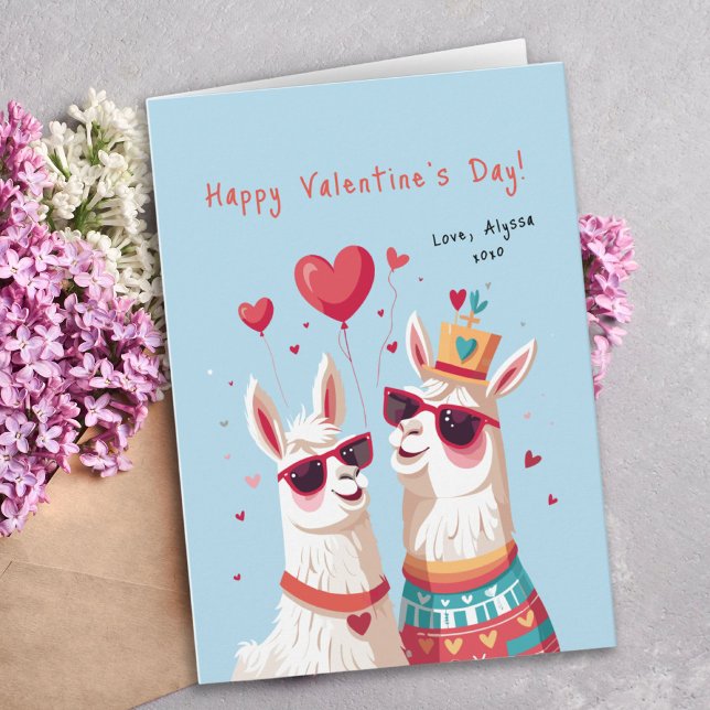 Casal Goofy Llama Cartão de Dia de os namorados En (Goofy Llama Pun Couple Funny Valentine's Day Card)