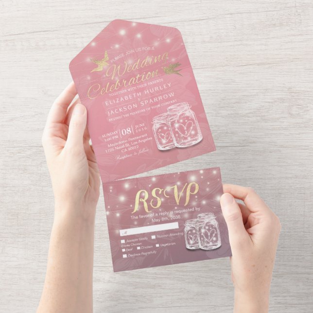 Casal Mason Jar String Acende Casamento Floral Ros (Aba destacável)
