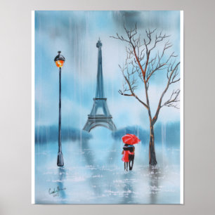 Casal no poster da pintura de Paris da torre