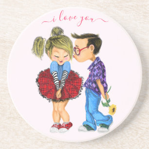 Casal Porta copos Beijo Amor - Eu Te Amo