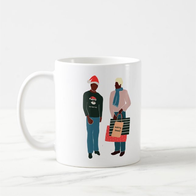 Casal preto ilustrado, caneca de café de Natal (Esquerda)