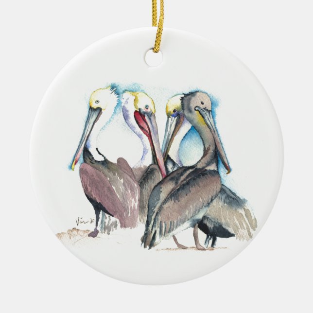 Casal Primeiro Ornamento de Natal Pelicanos (Frente)