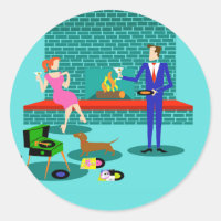 Casal retroativo com adesivos para cães