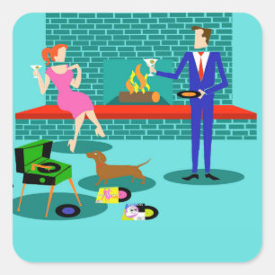 Casal retroativo com adesivos para cães