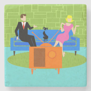 Casal retroativo com Porta copos de pedra de gato
