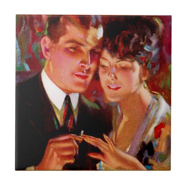 Casal romântico do anúncio de colarinhos de ideias (Frente)